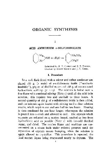 Organic Syntheses An annual publication of satisfactory methods