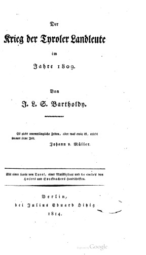 Der Krieg der Tyroler [Tiroler] Landleute im Jahre 1809