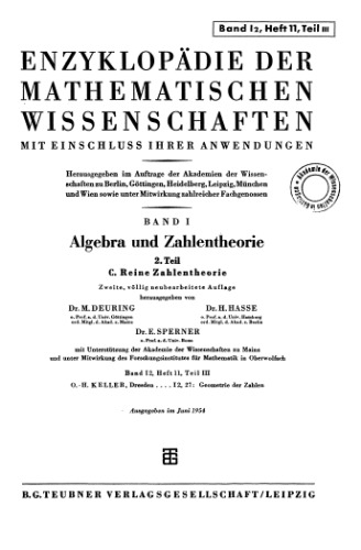 Encyclopaedie der mathematischen Wissenschaften und Anwendungen. Algebra und Zahlentheorie Band 1 T.2,H.11,T.3