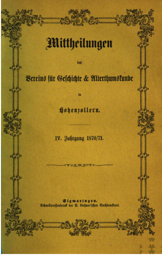 Mitteilungen des Vereins für Geschichte und Altertumskunde in Hohenzollern
