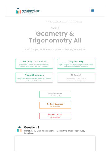 Revision village Math AI SL - Geometry & Trigonometry - Easy Difficulty Questionbank