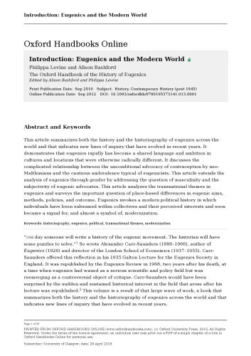 The Oxford Handbook of the History of Eugenics