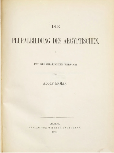 Die Pluralbildung des Ägyptischen : Ein grammatischer Versuch