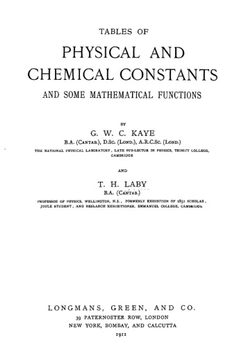 Tables of physical and chemical constants and some mathematical functions