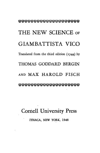 The New Science of Giambattista Vico: Translated from the Third Edition (1744)