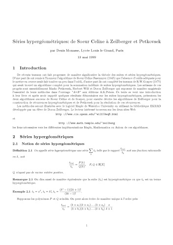 Séries hypergéométriques: de Soeur Celine à Zeilberger et Petkovsek