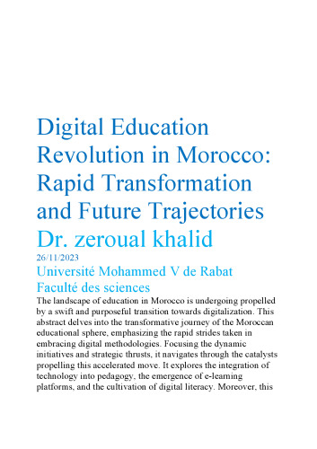 Digital Education Revolution in Morocco Rapid Transformation and Future Trajectories