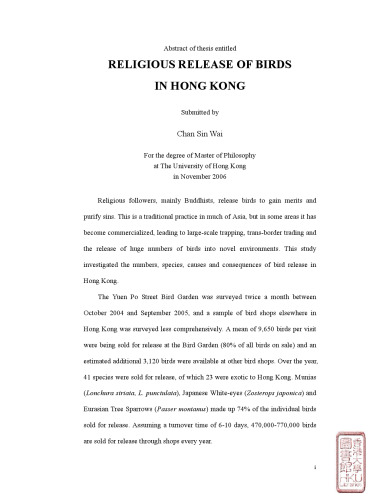 Religious Release of Birds in Hong Kong