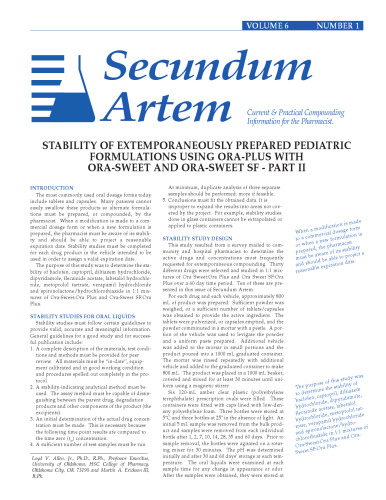 STABILITY OF EXTEMPORANEOUSLY PREPARED PEDIATRIC FORMULATIONS USING ORA-PLUS WITH ORA-SWEET AND ORA-SWEET SF