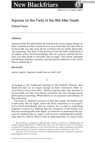 Aquinas on Fixity of Will After Death