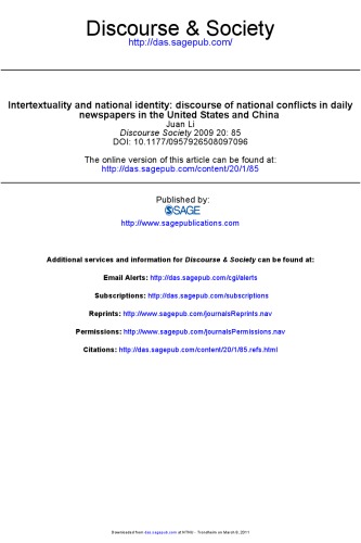 Intertextuality and national identity: discourse of national conflicts in daily newspapers in the United States and China (Discourse & Society 20(1))