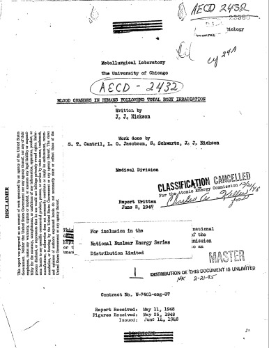 Blood Changes in Humans Following Total Body Irradiation [declassified]