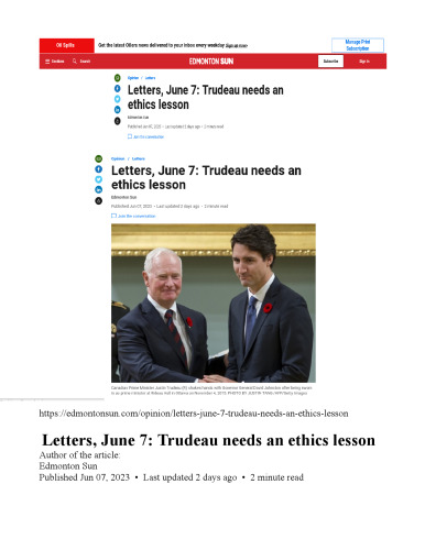 Letters, June 7: Trudeau needs an ethics lesson