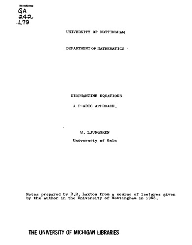 Diophantine equations : a p-adic approach