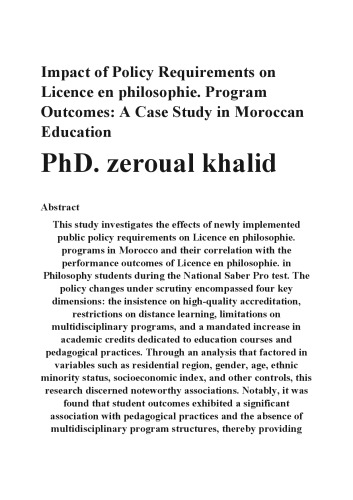 Impact of Policy Requirements on Licence en philosophie Program Outcomes A Case Study in Moroccan Education