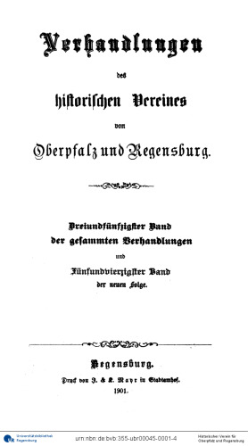 Verhandlungen des Historischen Vereins für Oberpfalz und Regensburg