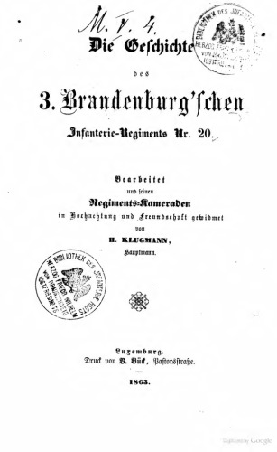 Geschichte des 3. Brandenburgschen Infanterie-Regiments Nr. 20