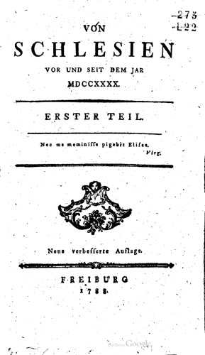 Von Schlesien vor und seit dem Jar [Jahr] MDCCXXXX [1740]