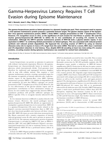 Gamma-Herpesvirus Latency Requires T Cell Evasion
