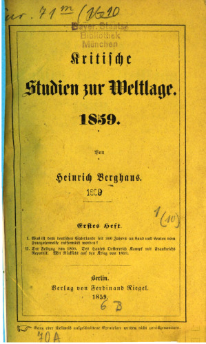 Kritische Studien zur Weltlage 1859
