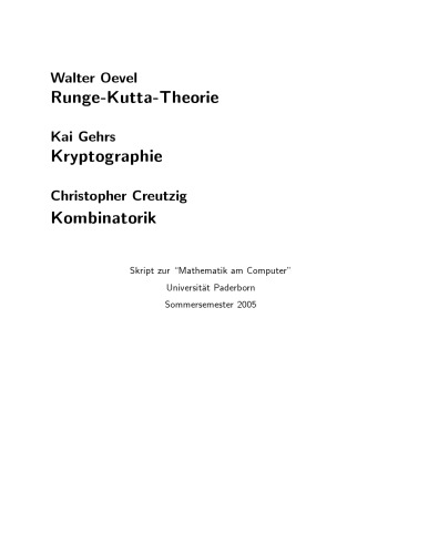 Runge-Kutta-Theorie, Kryptographie, Kombinatorik