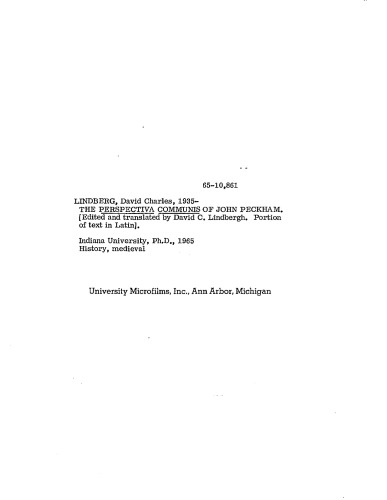 The ’Perspectiva Communis’ of John Peckham