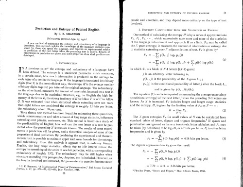 [Article] Prediction and Entropy of Printed English