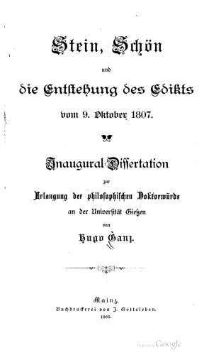 Stein, Schön und die Entstehung des Edikts vom 9. Oktober 1807