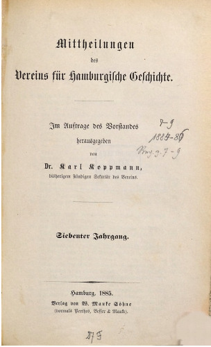 Mitteilungen des Vereins für Hamburgische Geschichte