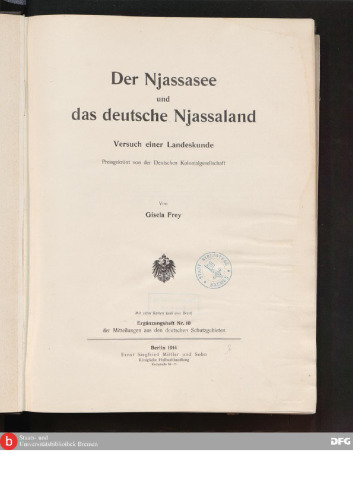 Der Njassasee und das deutsche Njassaland : Versuch einer Landeskunde