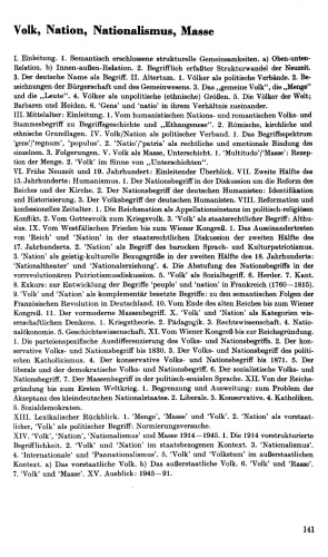 Vorwort. Volk, Nation, Nationalismus, Masse : Einleitung ; lexikalischer Rückblick ; "Volk", "Nation", "Nationalismus" und "Masse" 1914-1945 ; Ausblick.