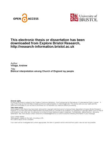 Biblical Interpretation Among Church of England Lay People