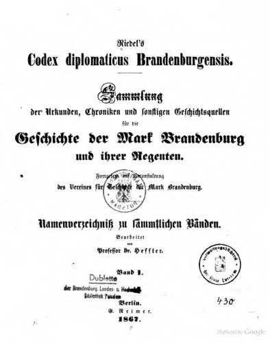 Riedel's Codex Diplomaticus Brandenburgensis. Namenverzeichniß