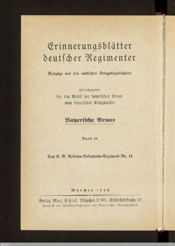 Das K. B. Reserve-Infanterie-Regiment Nr. 18