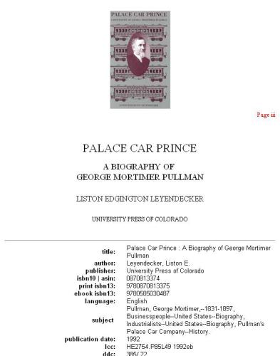 Palace Car Prince: A Biography of George Mortimer Pullman