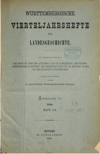 Württembergische Vierteljahreshefte für Landeskunde