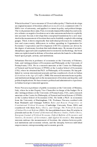 The Economics of Freedom Theory, Measurement, and Policy Implications