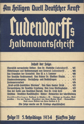 Ludendorffs Halbmonatsschrift - Am heiligen Quell Deutscher Kraft