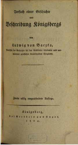 Versuch einer Geschichte und Beschreibung Königsbergs