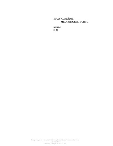 Enzyklopädie Medizingeschichte. Band 2: H-N