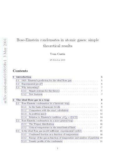 Bose-Einstein condensates in atomic gases: simple theoretical results