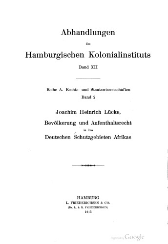 Bevölkerung und Aufenthaltsrecht in den Deutschen Schutzgebieten Afrikas