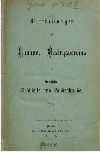 Mitteilungen des Hanauer Bezirksvereins für Hessische Geschichte und Landeskunde