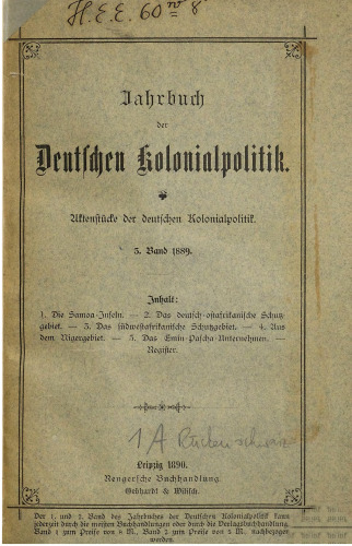 Jahrbuch der deutschen Kolonialpolitik. Aktenstücke der deutschen Kolonialpolitik