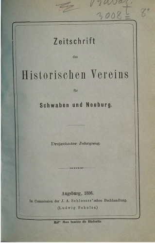Zeitschrift des Historischen Vereins für Schwaben und Neuburg