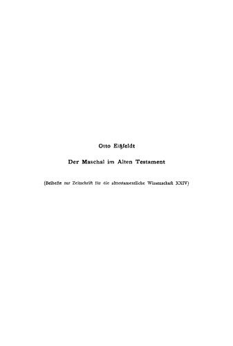 Der Maschal im Alten Testament.