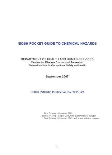 NIOSH Pocket Guide to Chemical Hazards Sept. 2005