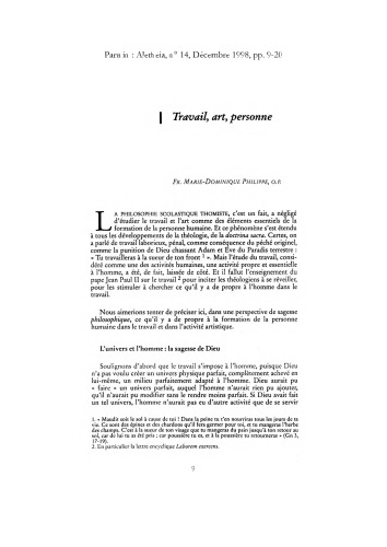 Aletheia, n° 14, Décembre 1998 Travail, art, personne