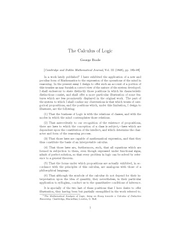 The Calculus of Logic