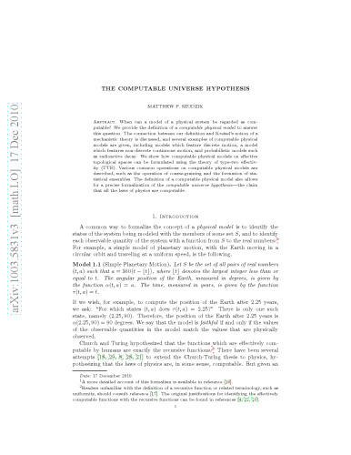 The Computable Universe Hypothesis [C.U.H.]